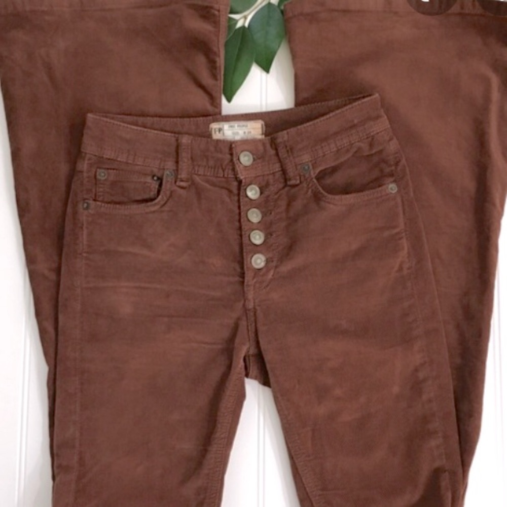 Free People Corduroy Button Fly Flares. Brown Rust Color. size 28